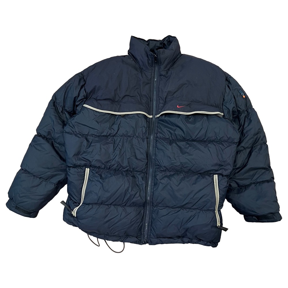 Vintage Nike Puffer Jacket Black 90s Y2K Down Coat Embroidered Logo XL